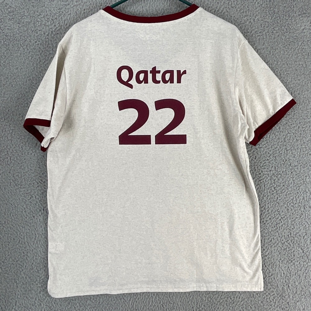 Qatar Airways FIFA World Cup 2022 Ringer T-Shirt Mens Medium Grey Good Graphic